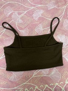 H&amp;M BrownRibbed Spaghetti Strap Crop Top