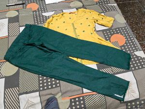 Yellow Kurta Set with Green Pants