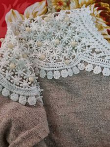 Embellished Crochet Collar Top