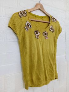 Chic Embellished Yellow Top