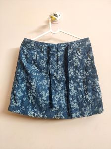 White Stag Women's Blue Floral Jean Skort With Short Inside