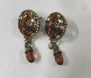 Elegant Orange Stone Dangle Earrings