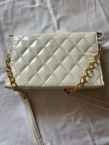 White Quilted Chain Crossbody Bag