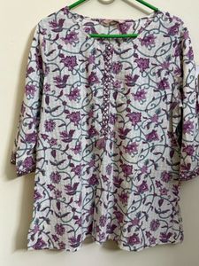 Beige Floral Print Kurta