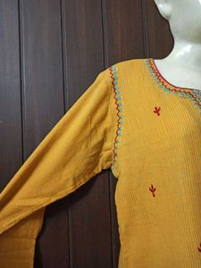 Yellow Striped Embroidered Kurta