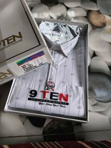9TEN Designer White Printed Shirt
