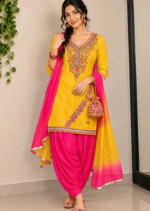 Vibrant Yellow & Pink Patiala Suit Set