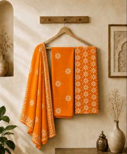 Vibrant Orange wax Batik Dress Material