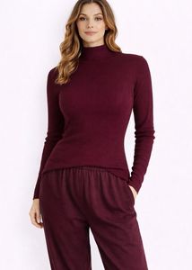 Burgundy Ribbed Knit Turtleneck Top