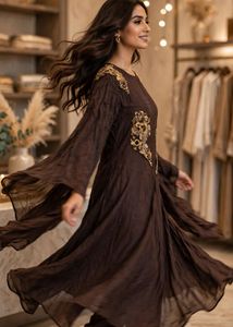 Embroidered Brown  Gown