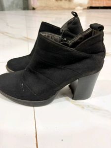 Black Suede Block Heel Ankle Boots
