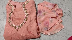 Elegant Peach Embroidered Kurta Set