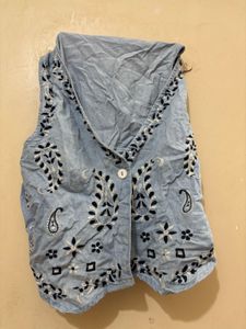 Embroidered Denim Vest
