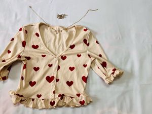 Heart Print V-Neck Top