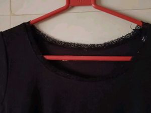 Black T-Shirt with Lace Detail
