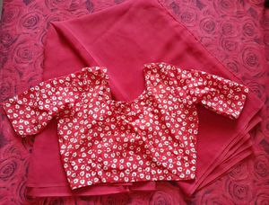 Elegant Red Saree with Printed Blouse