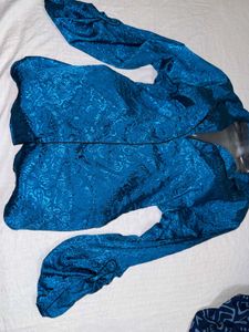 Chic Teal Satin Button-Up Shirt