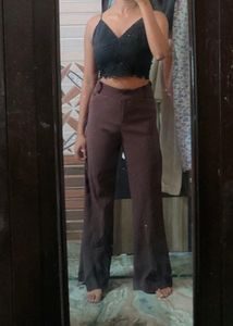 High Waist Branded Brown Pants