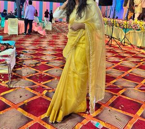 Beautiful Yellow Saree with Embroidered Blouse