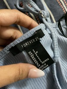 F21 Light Blue Button-Front Ribbed Dress