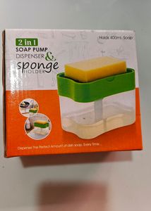 Soap Pump Dispenser &amp; Sponge Holder Plastic 2in 1