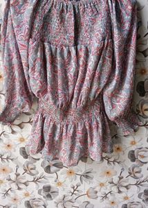 Chic Floral Print Smocked Waist Blouse