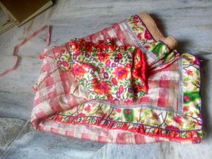 elegant Chex & Floral Print saree with blouse