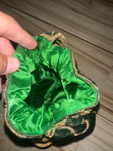 Emerald Green Embroidered Potli Bag