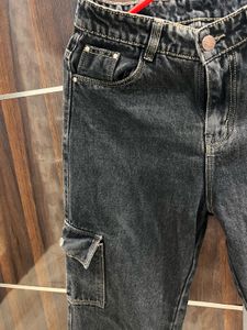Womens Charcoal Black Cargo Jeans