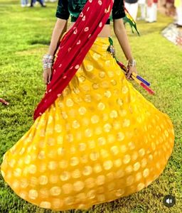 Yellow Banarasi Silk Women Ethnic skirt