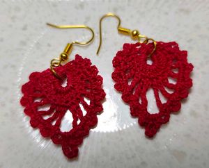 Red Crochet Heart Earrings