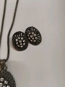 Vintage-Inspired Oxidized Silver &amp; Crystal Pendant