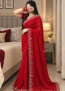 Stunning Red Embellished Saree