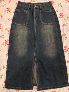 Vintage Wash Denim Maxi Skirt