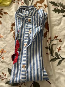 Striped Kurta with Rose patch work