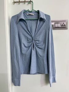 Zara Sparkly Blue Long Sleeve Top