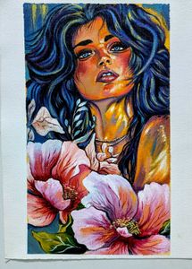 Vibrant Floral Portrait Painting