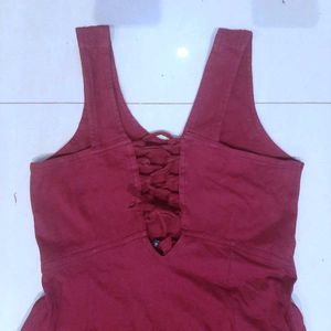 🍷 Elegant Wine-Tone Handcrafted Rare Dress Women