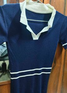 Classic Navy &amp; White Collared bodycon dress