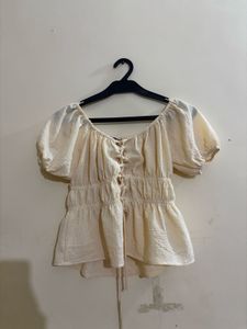 Cream Puff Sleeve Corset Top