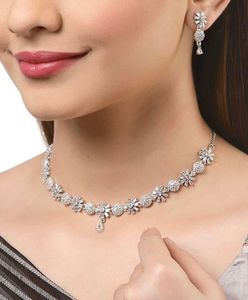 ZENEME silver toned AD jewellery set