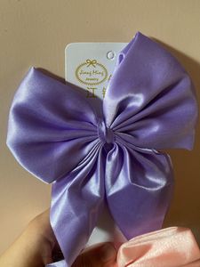 3 bows hair clips red peach lilac