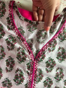 White Floral Print Kurta