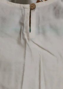 Elegant White Kurta with Embellished Neckline