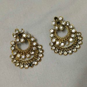 Antique Gold Jhumka Earrings with Stones