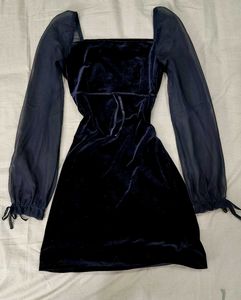 Velvet Mini Dress with Sheer Sleeves