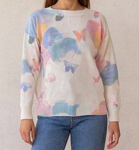Butterfly Print Knit Sweater