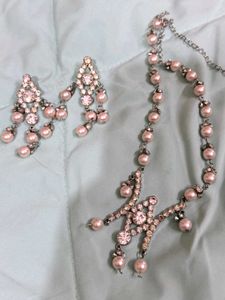 Elegant Pearl & Crystal Necklace & Earring Set