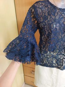 Mesh Lace Top Flared Sleeves
