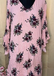 Light Pink Floral Bell Sleeve Dress